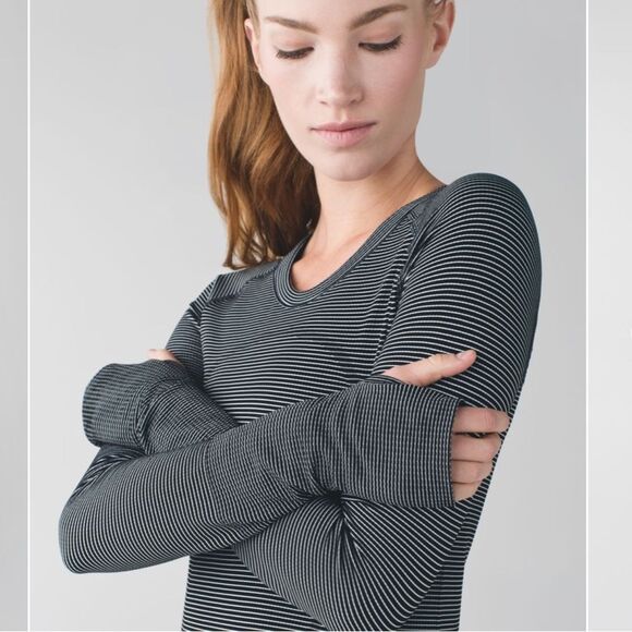 Lululemon Swiftly Tech Long Sleeve Crew Sz 6 Tempo Stripe Black White 613 - Picture 2 of 6